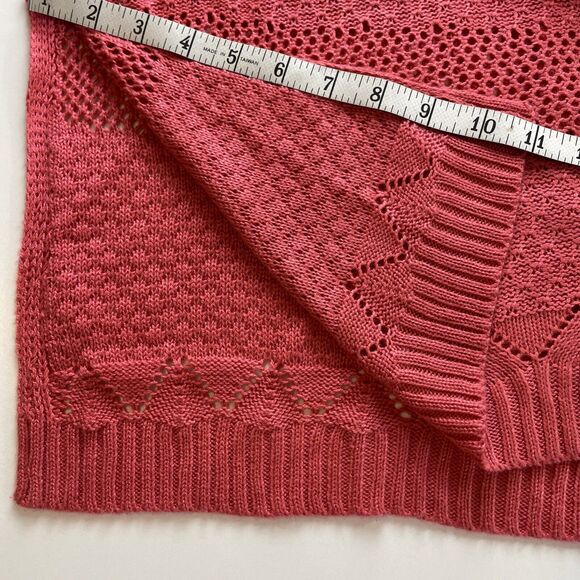 99 Jane Street Long Open Cardigan Sweater, Coral Rose, Crocheted size Large - Picture 11 of 16
